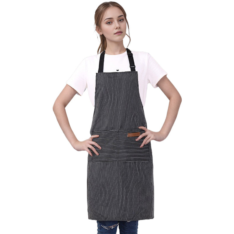Adjustable Kitchen Cooking Striped Apron with Pockets