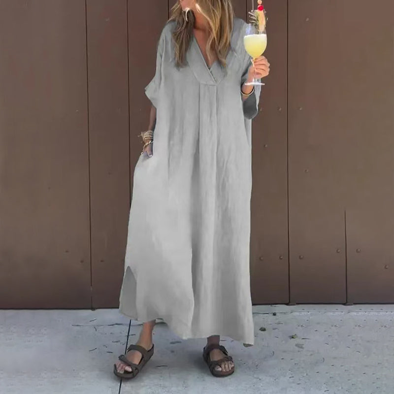 Casual Flowy V-neck Dress For Women
