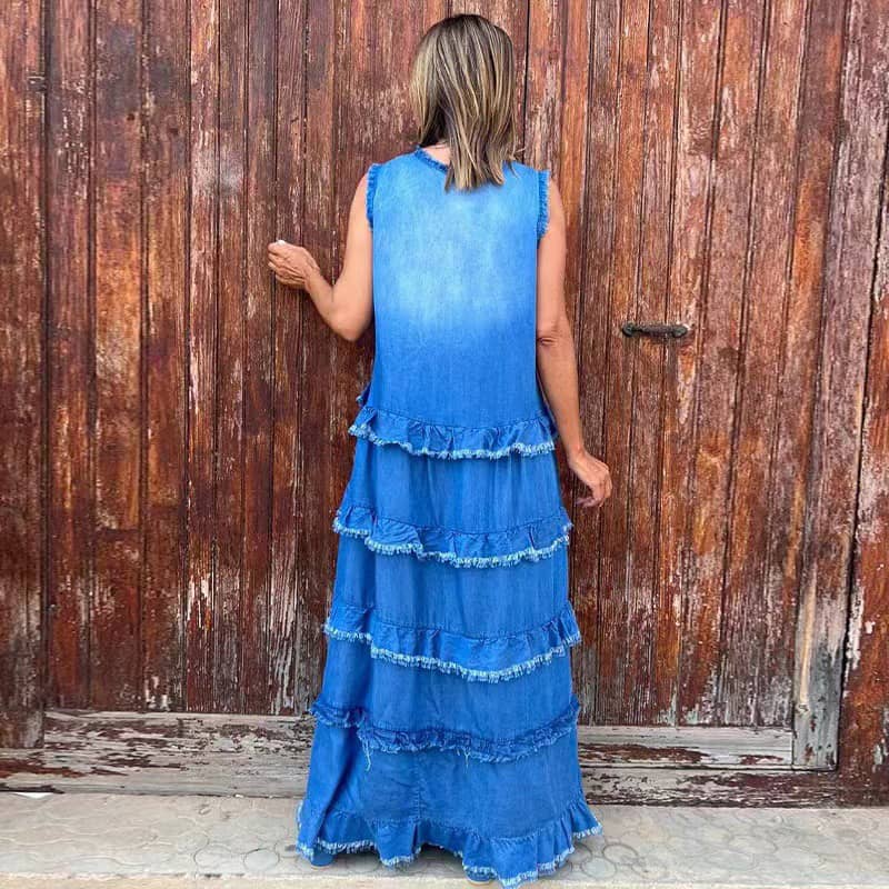 Fashion V-Neck Sleeveless Layered Ruffled Dress