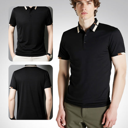 Men's Stretch Ice Silk Short Sleeve Lapel Polo Shirt