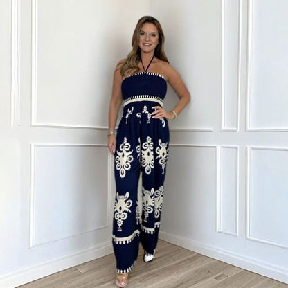 🔥50% OFF🔥Women's Sleeveless Halter Wide-leg Jumpsuit