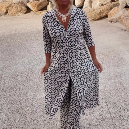 Print Button-Down Shirt & Pants 2-Piece Set
