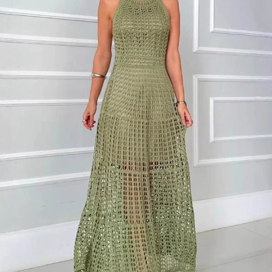 Crochet Knit Texture A-Line Maxi Dress