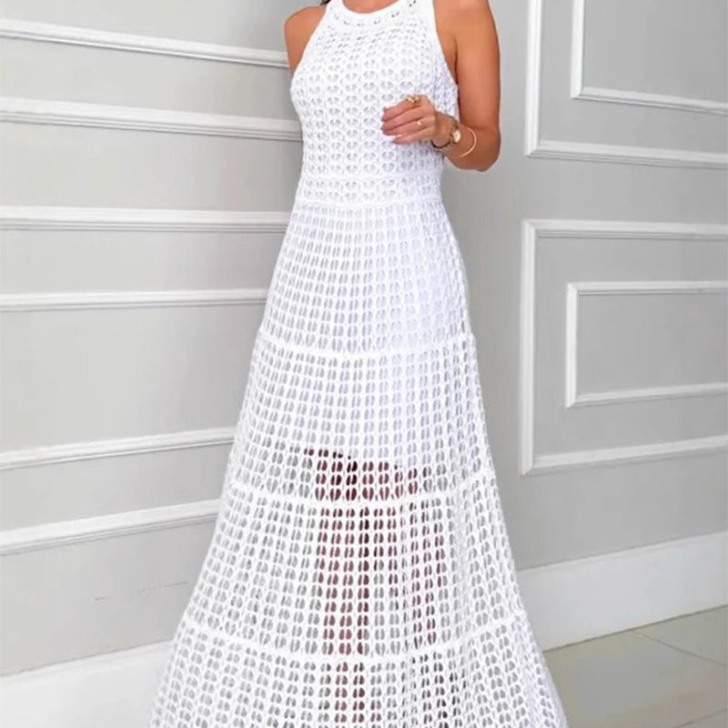 Crochet Knit Texture A-Line Maxi Dress