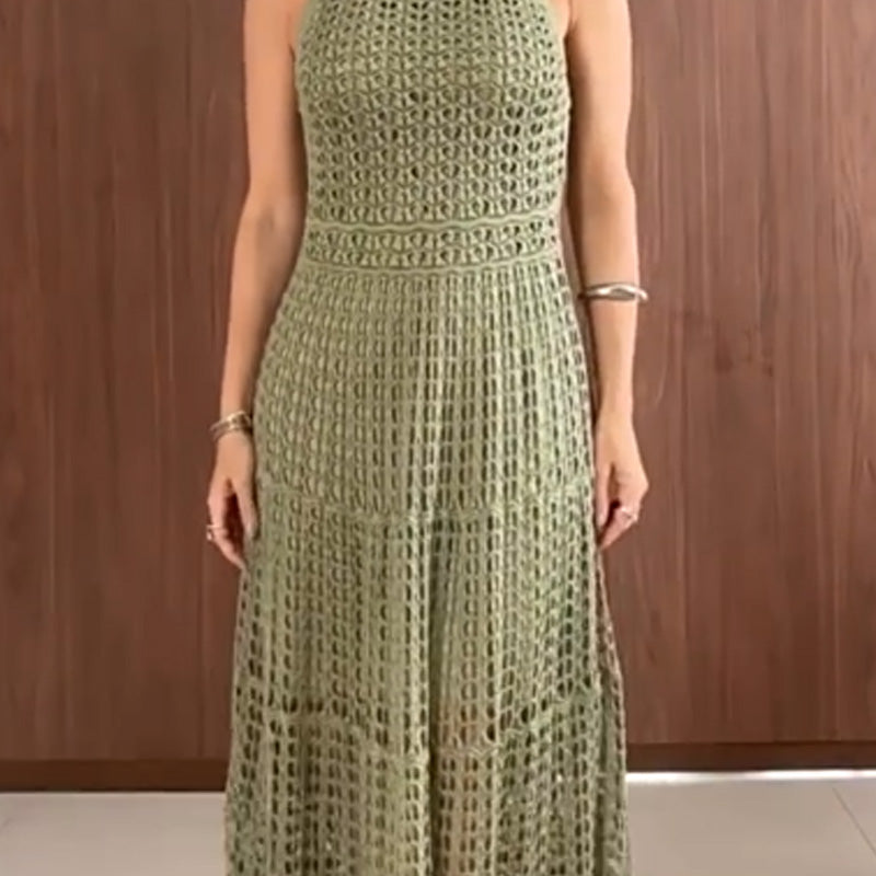 Crochet Knit Texture A-Line Maxi Dress