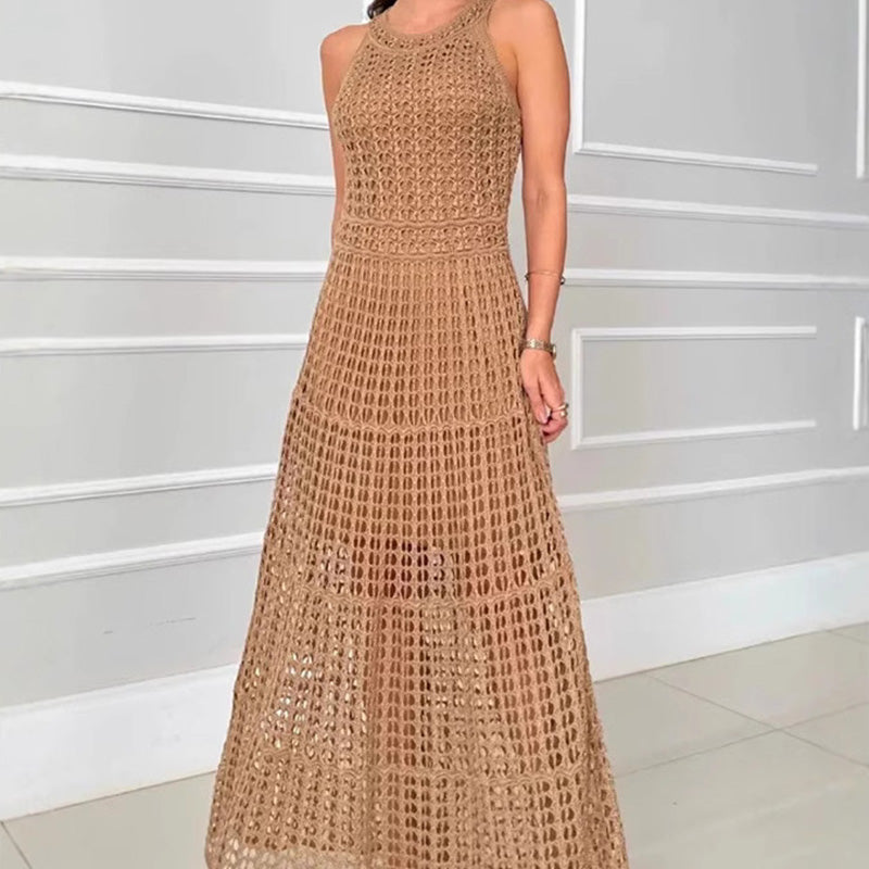 Crochet Knit Texture A-Line Maxi Dress
