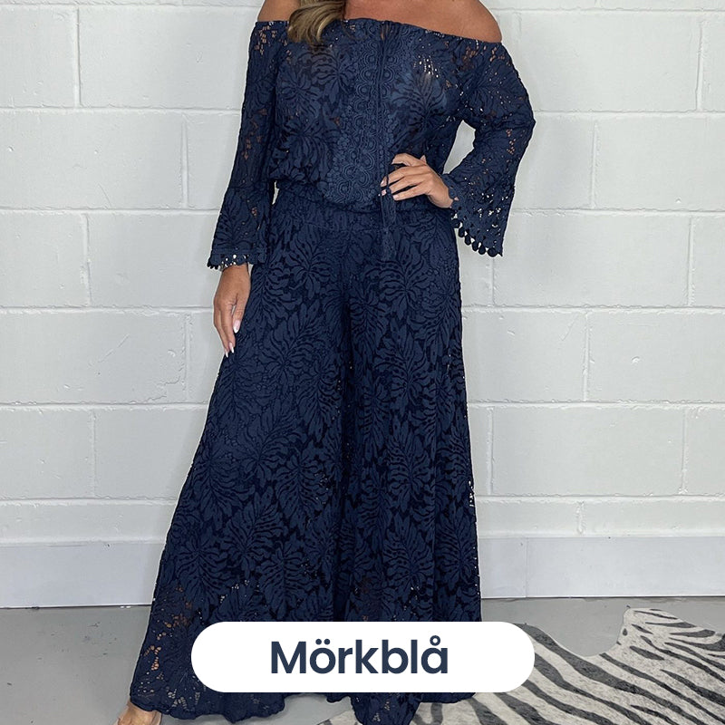 Women's two-piece set: lace top + wide-leg trousers
