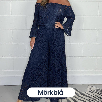 Women's two-piece set: lace top + wide-leg trousers
