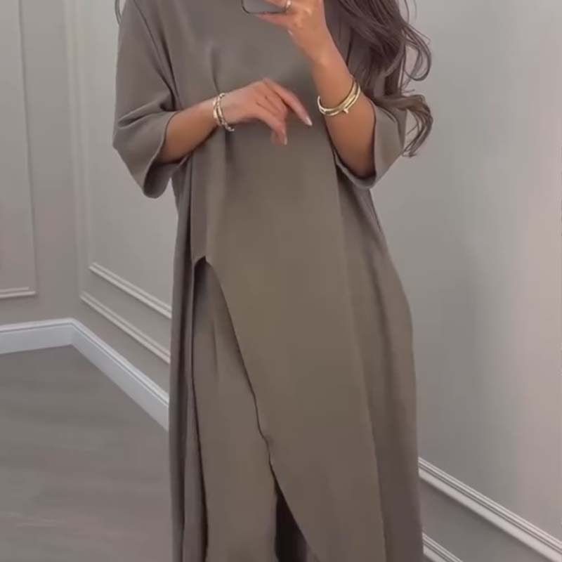 💃Solid Color Irregular Top & Wide-Leg Pants 2-PCS Set